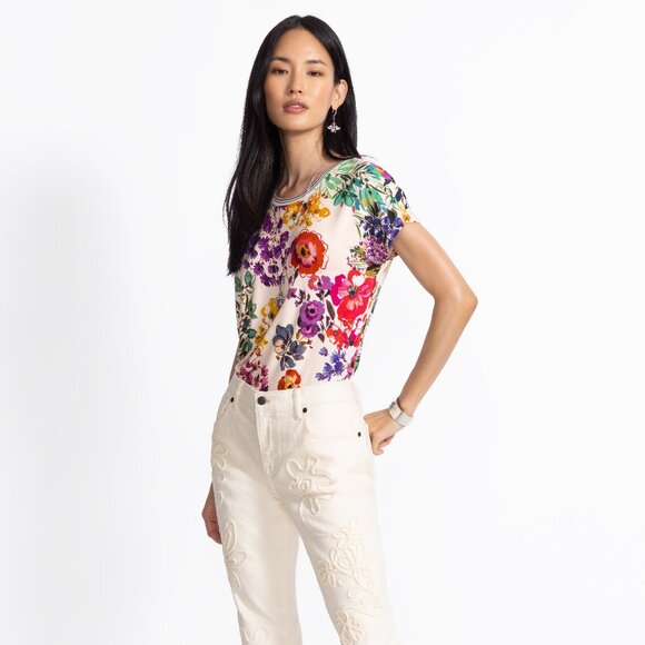 Johnny Was Colorful Floral Short Sleeve Tee - Picture 6 of 7